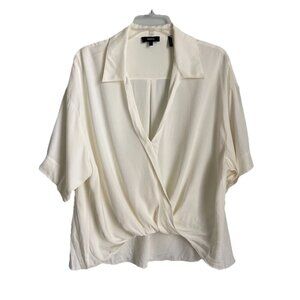 Theory Ivory Twist Blouse in Stretch Silk Short Sleeve